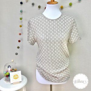 Clio Neutral Textured Career Top in Tan/Sand/Beige Color - Petite Medium